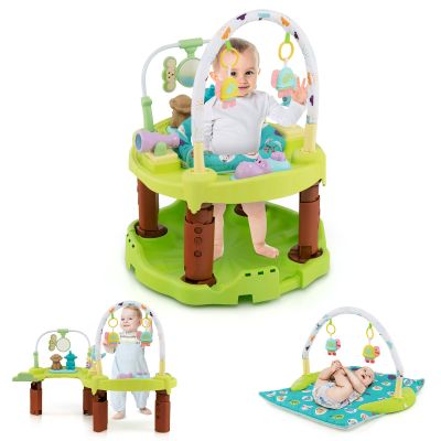BABY JOY Baby Bouncer Activity Center, 3 in 1 Activity Center & Table | Infant Play Mat, Bouncing Activity Saucer w/Music, 3 Adjustable Height, 360 Seat for Babies 0-24 Months (Green)