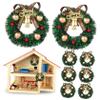 10Pcs Mini Christmas Wreath Ornaments Small Hanging Miniature Wreaths with Bow Bell Decorations for Xmas Tree Door Cabinets Wall Dollhouse view 1