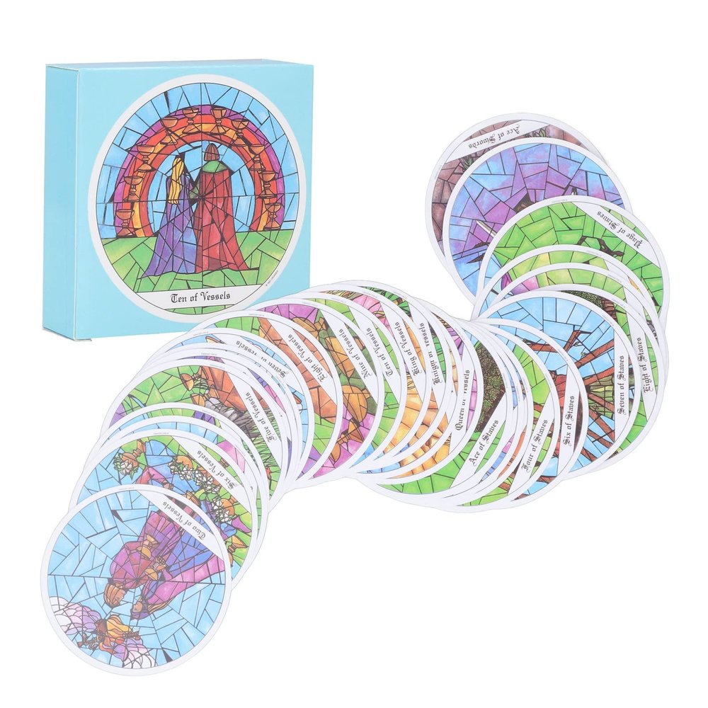Natudeco 78Pcs Round Tarot Cards, Tarot Cards for Beginners Board Game Fortune Telling Game Vintage Divination Tools for All Skill Levels