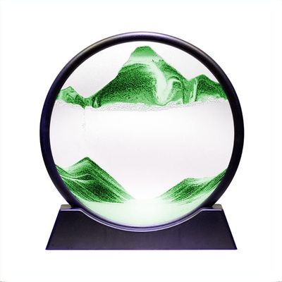 Arthink Moving Sand Art Picture,Liquid Motion 3D Sea Sandscape in Motion Display, Flowing Sand Frame Desktop Art Bookshelves Home Office Decoration(12 inch, Green)