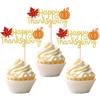 24 PCS Happy Thanksgiving Cupcake Toppers with Glitter Maple Leaf Pumpkin Fall Theme Cupcake Picks for Thanksgiving Day Theme Birthday Party Cake Decorations view 1