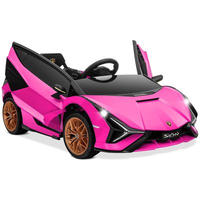 OLAKIDS Kids 12V Licensed Lamborghini SIAN Ride On Car, Electric Vehicle for Toddler with Control Remote, Battery Powered Toy with Music, Horn, 2 Speeds, Suspension, LED Lights, Bluetooth, USB (Pink)
