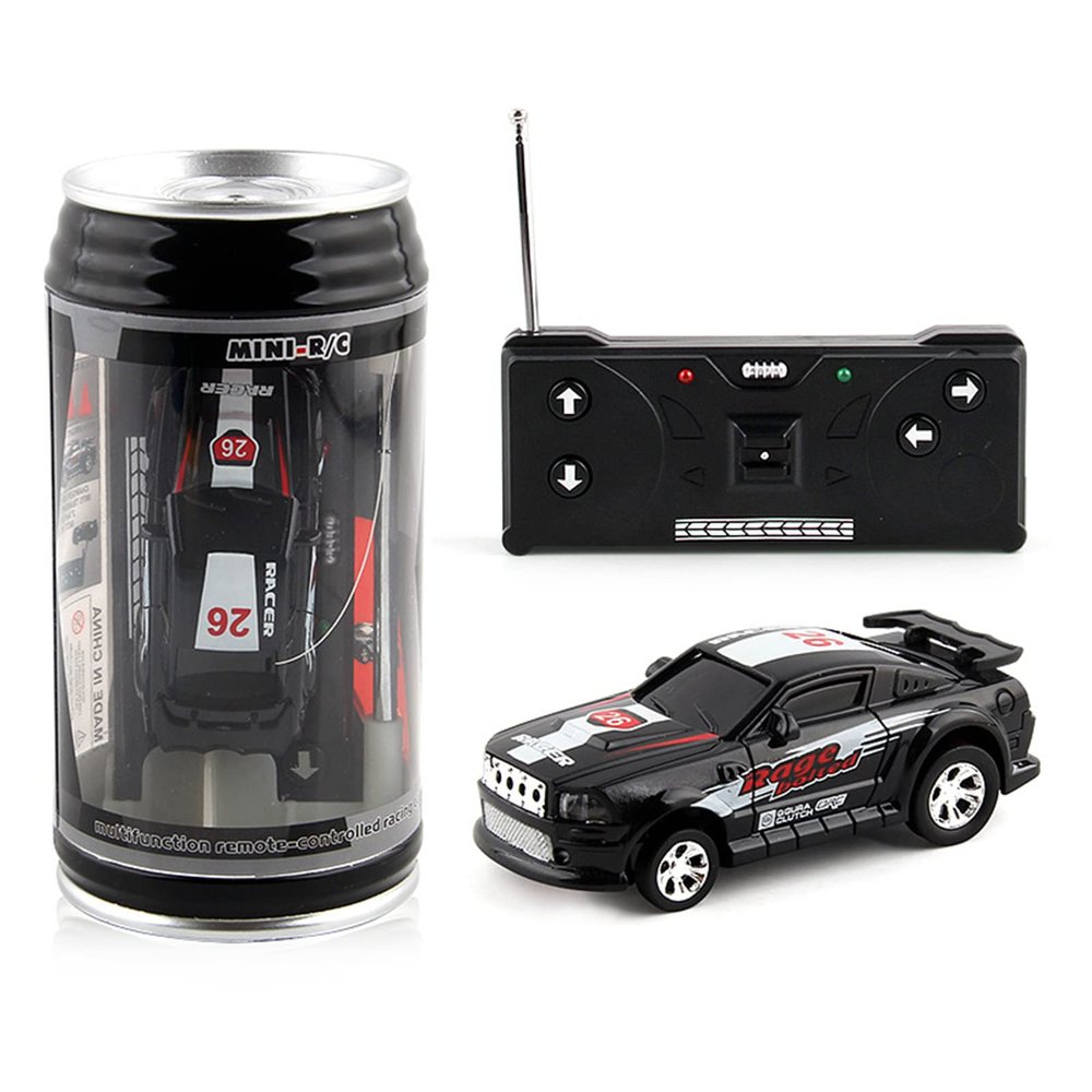 Grebest Mini RC Car,1 Set Micro Remote Control Car with Roadblocks Coke Cans Design Creative Simulation Racing Car Toy Kids Gift (Black)