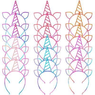 URSKYTOUS 18Pcs Unicorn headbands for Girls Unicorn Birthday Party Favors Halloween Christmas Party Supplies Gift Cosplay Plastic Hairbands Hair Loop Headware Accessories for Teens Children(Light)