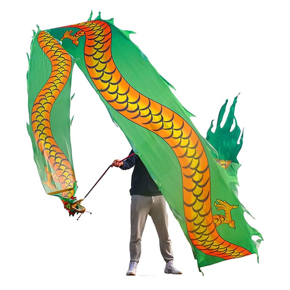 LORGL Shaking Poi Fitness Dragon Dance Ribbon Streamer with Dragon Head Silk Flowy Shaking Flinging Chinese Dragon Dance Ribbon Streamers