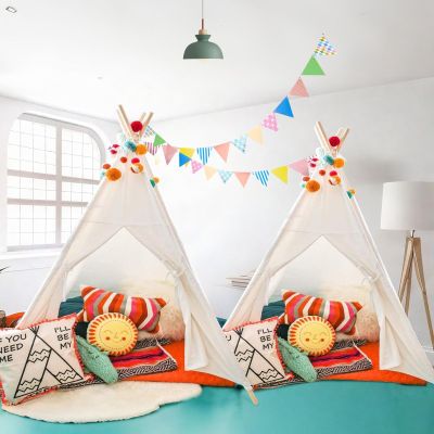 Wilhunter 2 Pack Kids Sleepover Teepee Tent with Lights, Foldable Indoor Slumber Party Tents, Sleep Over Play Tent Playhouse for Girls Birthday Gifts, White