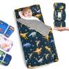 Primlect Thickened Toddler Nap Mat with Removable Pillow and Minky Blanket, Extra Large 55''x35'' Sleeping Bag, Washable, Roll up, Perfect for Daycare, Preschool, Kindergarten, Boys and Girls Dinosaur view 1