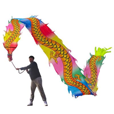 LORGL Shaking Poi Fitness Dragon Dance Ribbon Streamer with Dragon Head Silk Flowy Shaking Flinging Chinese Dragon Dance Ribbon Streamers