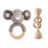 Wooden Baby Rattle Crochet Elephant and Wooden Rattle Baby Toys Set 2pcs Handmade Newborn Toy Early Development Grips Stuffed Animal Organic Rattle (Elephant Set) view 1