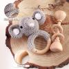 Wooden Baby Rattle Crochet Elephant and Wooden Rattle Baby Toys Set 2pcs Handmade Newborn Toy Early Development Grips Stuffed Animal Organic Rattle (Elephant Set) view 4