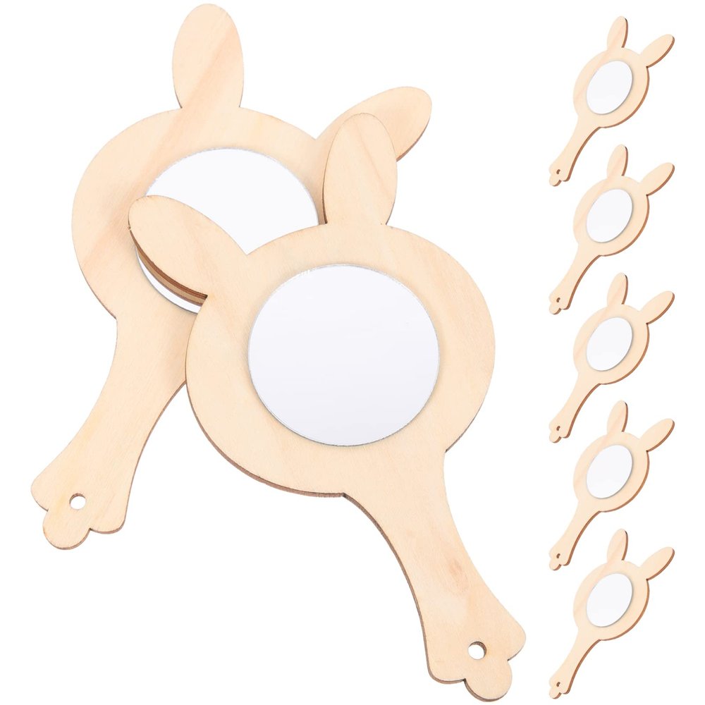 EXCEART 10pcs Wooden Hand Mirror Craft Supplies for Boys and Girls Unfinished Mirrors for Creative Projects Adorable Decorative Crafting for Arts Crafts Activities