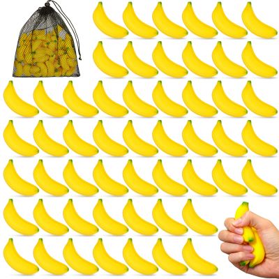 HyDren 50 Pcs Mini Banana Stress Toys Foam Bananas Party Favor Stress Relief Fidget Toy Ball with Storage Bag for Adults Anxiety Relief School Carnival Reward Party Supplies