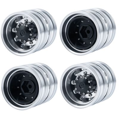 MOHERO 4PCS Metal Rear Wheel Hub Rims for 1/14 RC Tamiya Tractor Climbing Trailer Truck RC Car