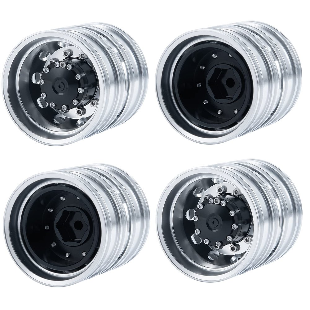 MOHERO 4PCS Metal Rear Wheel Hub Rims for 1/14 RC Tamiya Tractor Climbing Trailer Truck RC Car