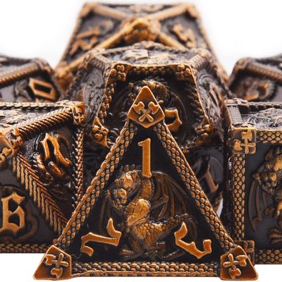 AUSTOR 7-Die Metal DND Dice Set Dungeons and Dragons Polyhedral Roll Playing Dice with Box D20 D12 D10 D% D8 D6 D4 for Pathfinder MTG RPG Board Games