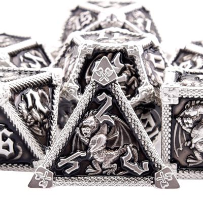 AUSTOR 7-Die Metal DND Dice Set Dungeons and Dragons Polyhedral Roll Playing Dice with Box D20 D12 D10 D% D8 D6 D4 for Pathfinder MTG RPG Board Games