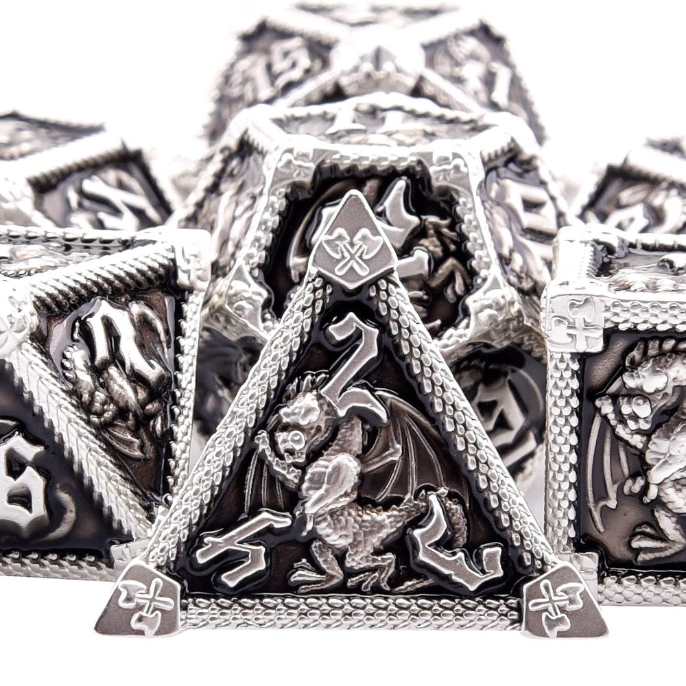 AUSTOR 7-Die Metal DND Dice Set Dungeons and Dragons Polyhedral Roll Playing Dice with Box D20 D12 D10 D% D8 D6 D4 for Pathfinder MTG RPG Board Games