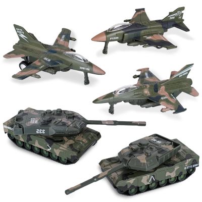 Crelloci 5 Pack Die Cast Fighter Jet Tank Toy, Pull Back Army Toys Vehicle Set, Camouflage Bomber Airplane Tank Vehicles, Military Air Force Playset for Kids Toddlers, Boys Age 3+ (B)