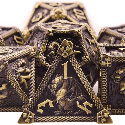 AUSTOR 7-Die Metal DND Dice Set Dungeons and Dragons Polyhedral Roll Playing Dice with Box D20 D12 D10 D% D8 D6 D4 for Pathfinder MTG RPG Board Games