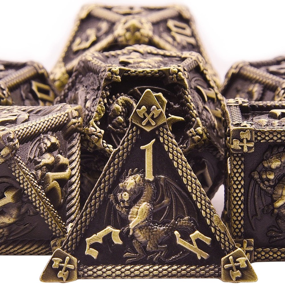 AUSTOR 7-Die Metal DND Dice Set Dungeons and Dragons Polyhedral Roll Playing Dice with Box D20 D12 D10 D% D8 D6 D4 for Pathfinder MTG RPG Board Games