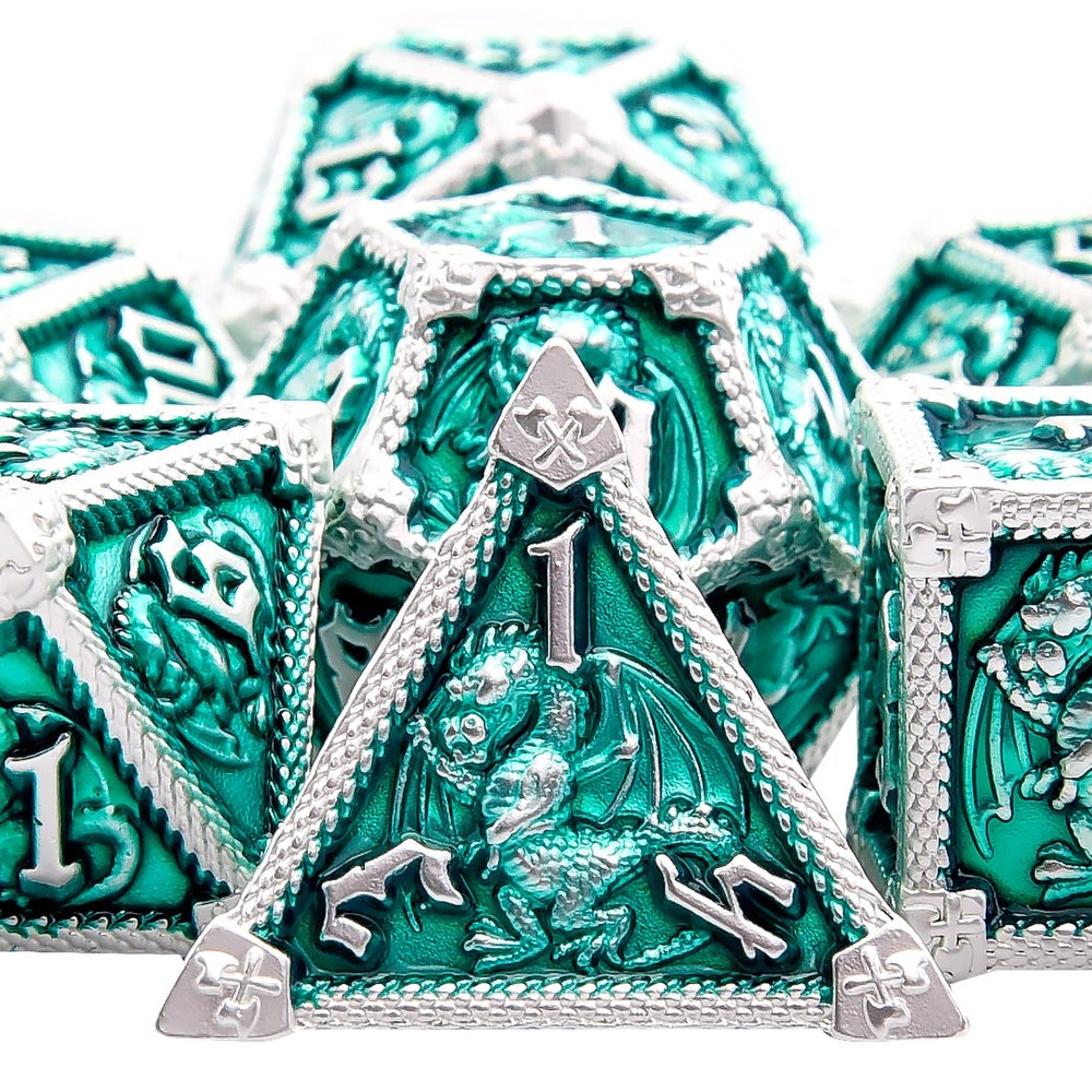 AUSTOR 7-Die Metal DND Dice Set Dungeons and Dragons Polyhedral Roll Playing Dice with Box D20 D12 D10 D% D8 D6 D4 for Pathfinder MTG RPG Board Games