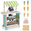 INFANS Wooden Grocery Store Marketplace Toy, Supermarket Pretend Play, Extra Storage 6 Ice Creams Scales Bells Chalkboards, Fun Indoor Farmer's Market Stand Set Gift for Ages 3+ view 1
