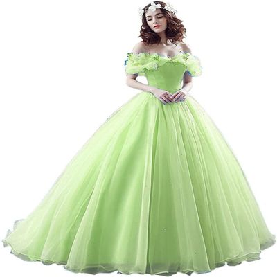CharmingBridal Cinderella Princess Dress Off Shoulder Ball Gown Costume Quinceanera Dresses Light Green