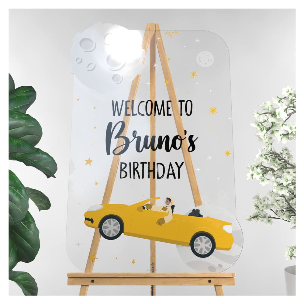 Personalized To The Moon Birthday Party Welcome Sign - Customized Astronaut Theme Birthday Party Sign - Custom Outer Space Birthday Decorations (Paper)