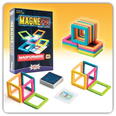 Amigo Magnefix Magnetic Tile Game - Fun Board Game for Family Game Night or Parties. A Race Game with Magnet Tiles and Puzzle Solving. Fun for Kids, Teenagers and Adults. Official Magformer Pieces.