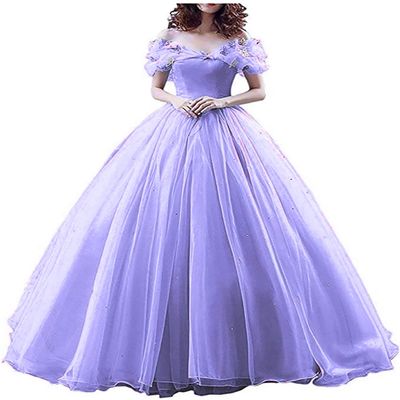 CharmingBridal Cinderella Princess Dress Off Shoulder Ball Gown Costume Quinceanera Dresses Lavender
