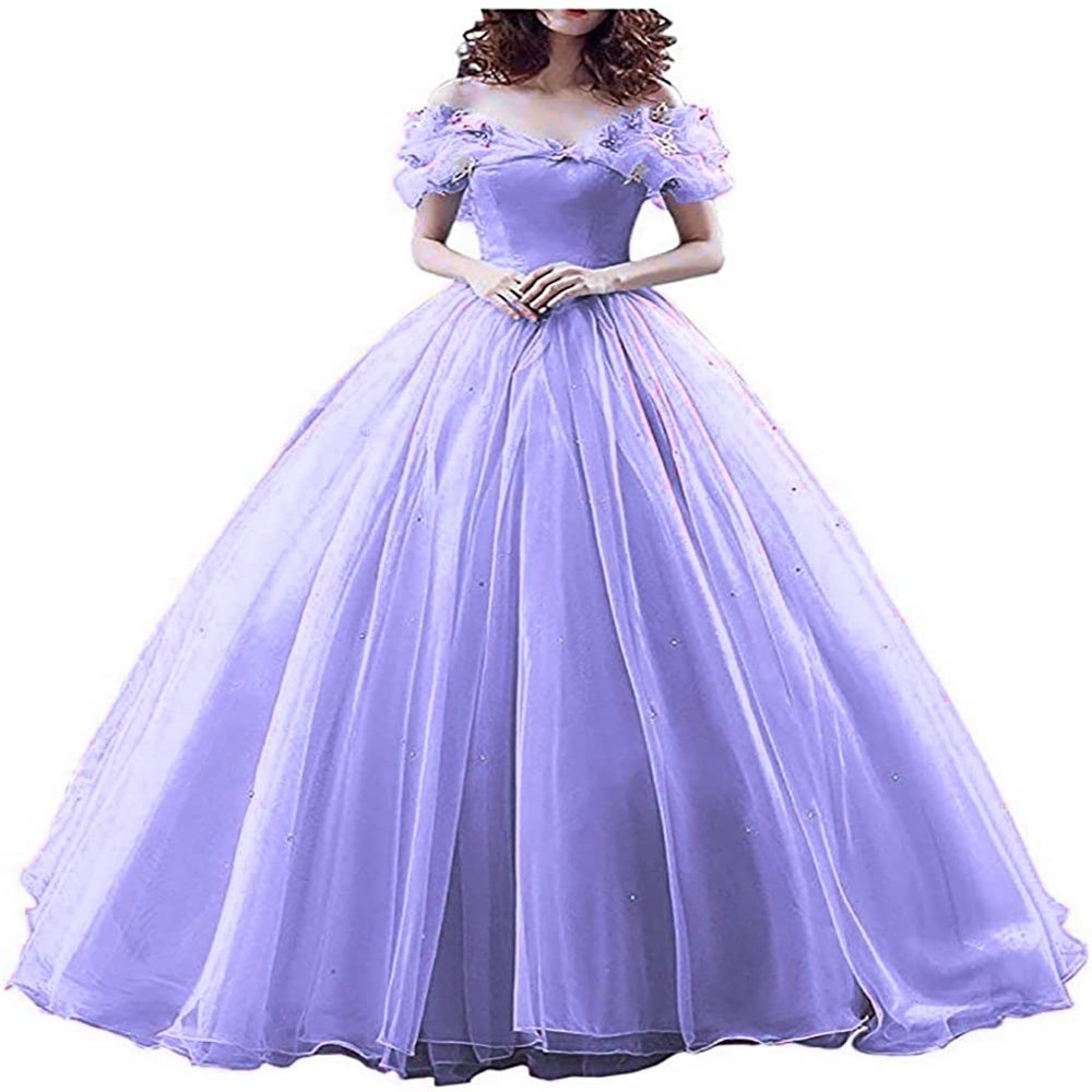 CharmingBridal Cinderella Princess Dress Off Shoulder Ball Gown Costume Quinceanera Dresses Lavender
