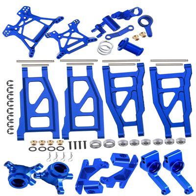 RCMYou Upgrades Part for 1/10 Rustler 4x4 VXL/Rustler 4x4,Alloy Suspension Arm,Caster Block,Steering Blocks,Rear Stub Axle Carriers,Steering Bellcranks,Shock Tower,Blue (More Durable Arm)