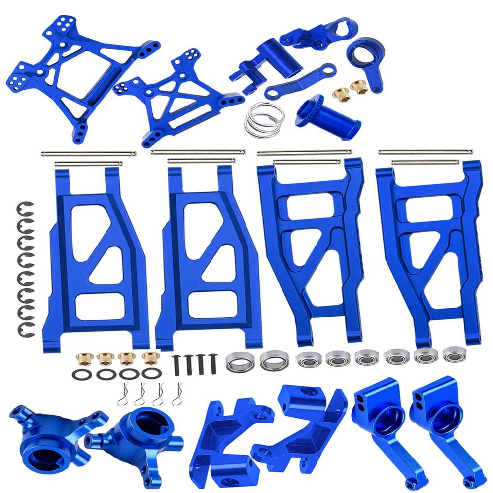 RCMYou Upgrades Part for 1/10 Rustler 4x4 VXL/Rustler 4x4,Alloy Suspension Arm,Caster Block,Steering Blocks,Rear Stub Axle Carriers,Steering Bellcranks,Shock Tower,Blue (More Durable Arm)