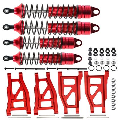 RCMYou RC Shocks & Front Rear Suspension Arm Upgrades Part for 1/10 Slash 4x4 VXL,Rustler 4X4 VXL,Stampede 4X4 VXL,Hoss 4X4 VXL,Alloy Big Bore RC Shock Absorber & More Durable A Arm,Red