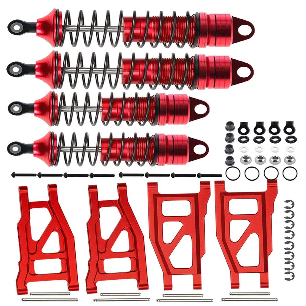 RCMYou RC Shocks & Front Rear Suspension Arm Upgrades Part for 1/10 Slash 4x4 VXL,Rustler 4X4 VXL,Stampede 4X4 VXL,Hoss 4X4 VXL,Alloy Big Bore RC Shock Absorber & More Durable A Arm,Red