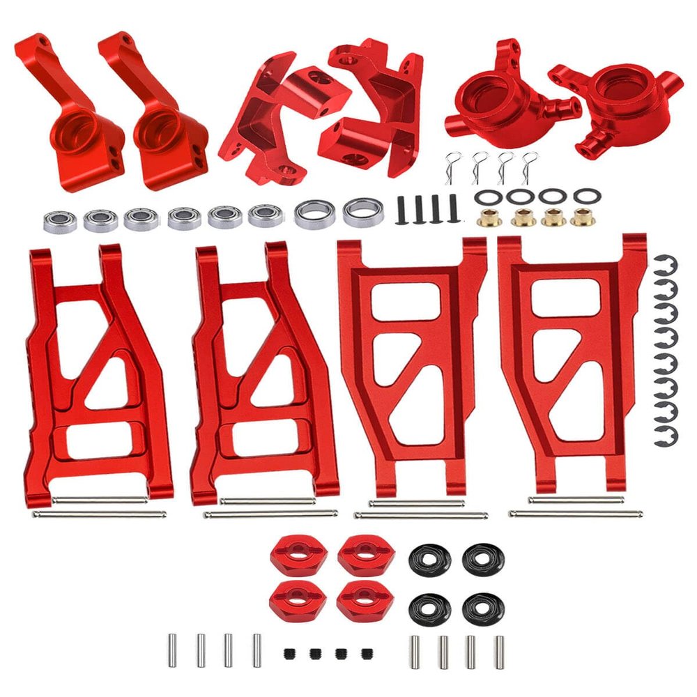 RCMYou Upgrades Part for 1/10 Slash/Rustler/Stampede/Hoss 4x4 VXL 4wd,Alloy Suspension Arm,Caster Block,Steering Blocks,Rear Stub Axle Carriers,4pcs Wheel Hex,Red (More Durable Arm)