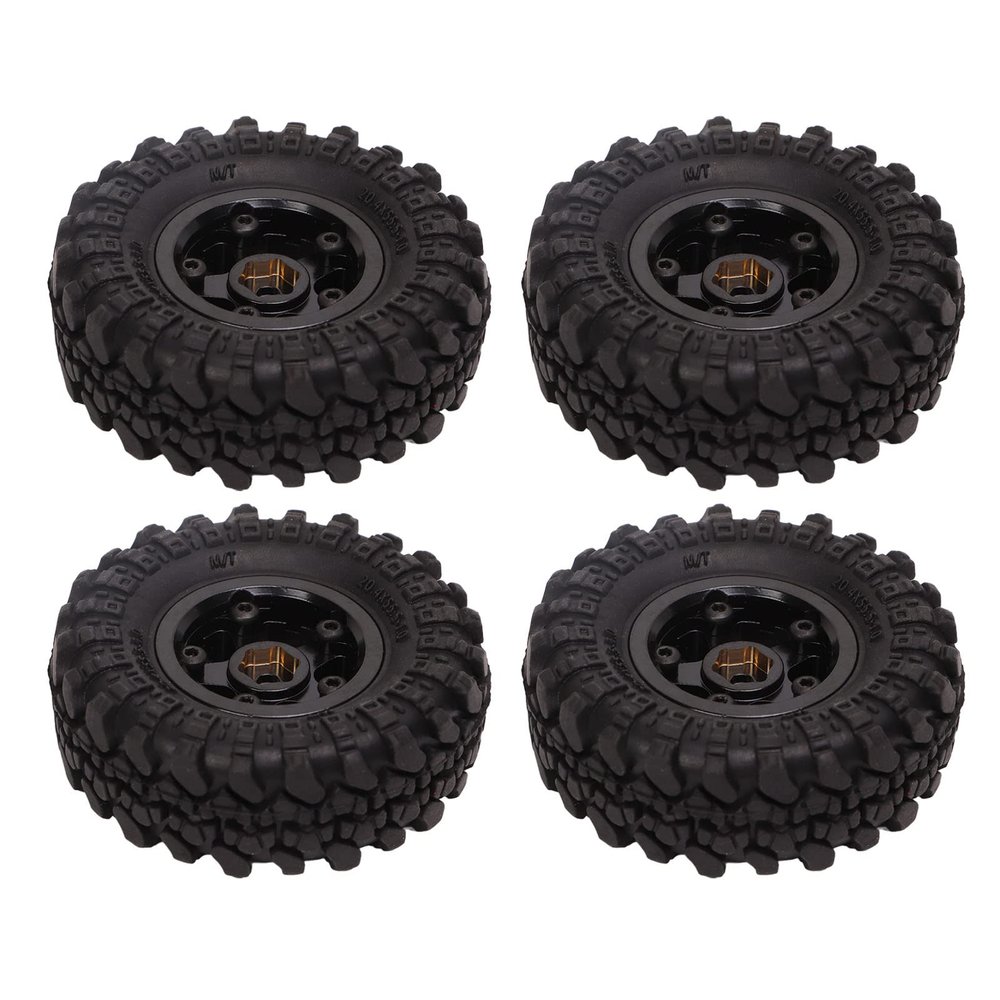 Alomejor Tires Brass 4pcs RC Wheel Hub Tires 1 Inch RC Tires for FCX24 118 124 Upgrade Parts (Black Gold)