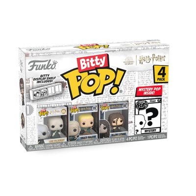 Funko Bitty POP! HP - Voldemort, 4-Pack - Lord Voldemort, Draco Malfoy (Quidditch), Bellatrix Lestrange and A Surprise Mystery Mini Figure - 0.9 Inch (2.2 Cm) - Harry Potter Collectable - Gift Idea