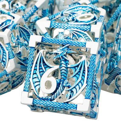 ARUOHHA Hollow DND Metal Dice Set Blue Dragons D and D Dice, RPG Role Playing Games Dungeons Polyhedral Dice with Gift Box D20 D12 D10 D8 D6 D4