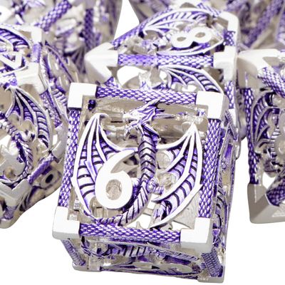 ARUOHHA Hollow DND Metal Dice Set Purple Dragons D and D Dice, RPG Role Playing Games Dungeons Polyhedral Dice with Gift Box D20 D12 D10 D8 D6 D4