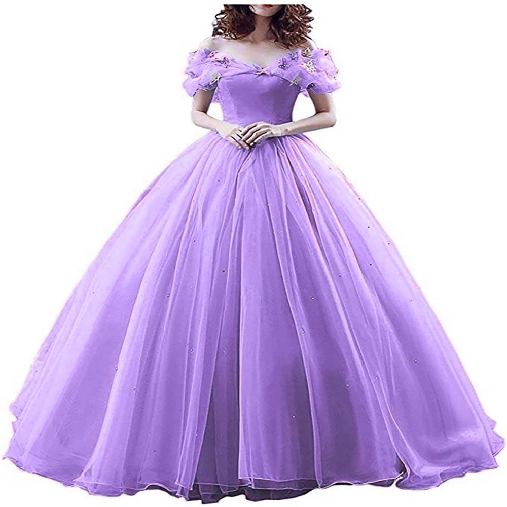 CharmingBridal Cinderella Princess Dress Off Shoulder Ball Gown Costume Quinceanera Dresses Lilac