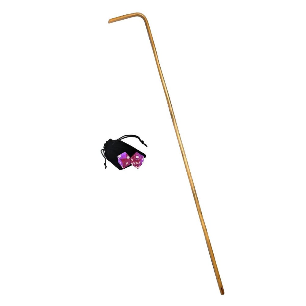 Genuine Peppermill Reno Casino Dice Purple Polished w/Pouch + Craps Dealer 36" Rattan Dice Stick (Cyber-Deals Bundle)