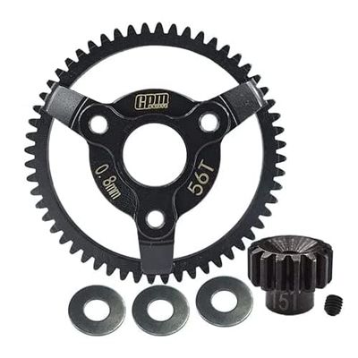 Carbon Steel Spur Gear (56T) + Pinion Gear (15T) For 1:10 Traxxas 2WD F-150 Raptor/Bandit XL-5 Buggy/Bandit VXL Buggy/Slash SCT/Slash VXL SCT - 6Pc Set Black