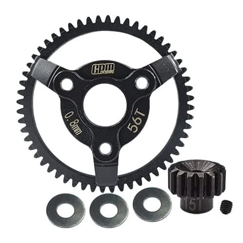 Carbon Steel Spur Gear (56T) + Pinion Gear (15T) For 1:10 Traxxas 2WD F-150 Raptor/Bandit XL-5 Buggy/Bandit VXL Buggy/Slash SCT/Slash VXL SCT - 6Pc Set Black