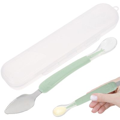 2pcs Food Scraper Spoon, Double Head Silicone Baby Spoons, Baby Fruit Feeder for Puree Scraping Mud Feeding, Green