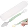 2pcs Food Scraper Spoon, Double Head Silicone Baby Spoons, Baby Fruit Feeder for Puree Scraping Mud Feeding, Green view 1