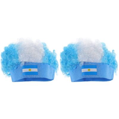 INOOMP 2pcs Fan Wig Headband Colored Fake Wig Funny Clown Hair Cosplay Outfits Multi-function Clown Hair Clown Hair Wig Soccer Fan Wig Football Match Fan Wig Women's Props Flag Polyester
