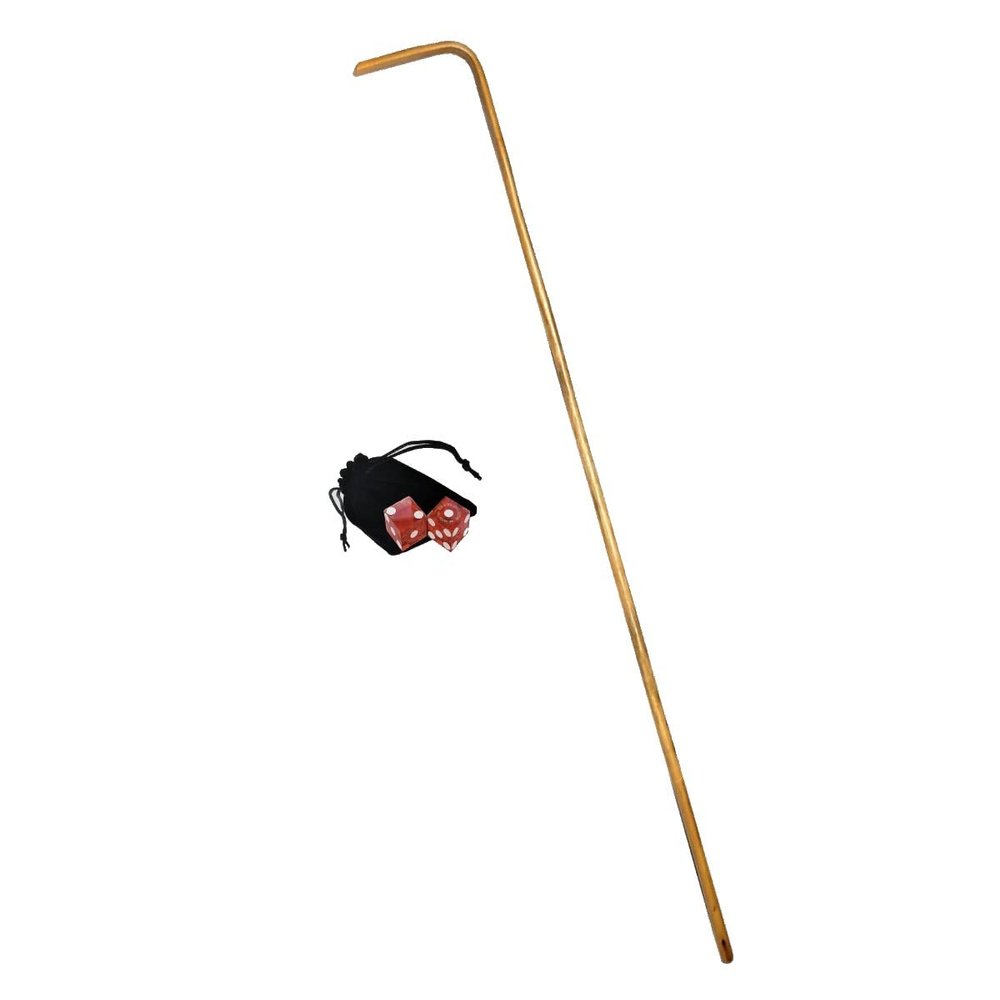 Genuine Harvey's Lake Tahoe Casino Dice Red Polished w/Pouch + Craps Dealer 36" Rattan Dice Stick (Cyber-Deals Bundle)