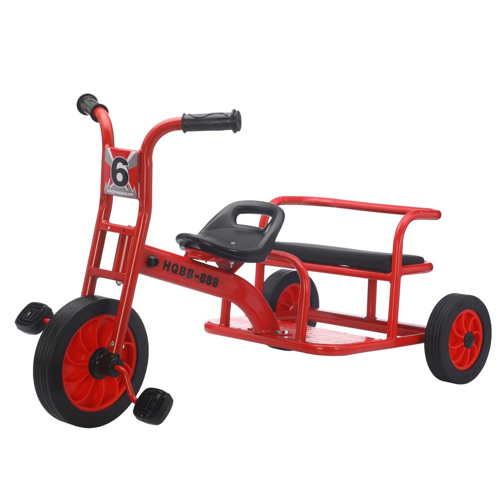 Kids Tricycle for Ages 2-8, Kids Trike Bike, Preschool Daycare Tandem Tricycle with Adjustable Seat, Airless Rubber Tires and Rear Padded Seat, Gift for Boys and Girls