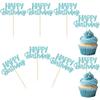 Gyufise 24Pcs Happy Birthday Cupcake Toppers Glitter Birthday Cupcake Food Picks for Celebrating Happy Birthday Party Cake Decorations Supplies Light Blue view 1